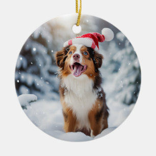 Miniature American Shepherd Dog Christmas Ceramic Ornament