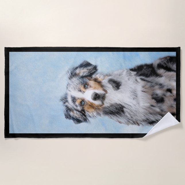Miniature American Shepherd Painting - Dog Art Beach Towel (Front)