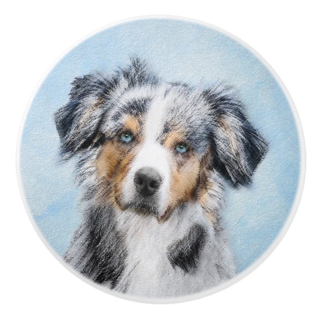 Miniature American Shepherd Painting - Dog Art Ceramic Knob (Front)