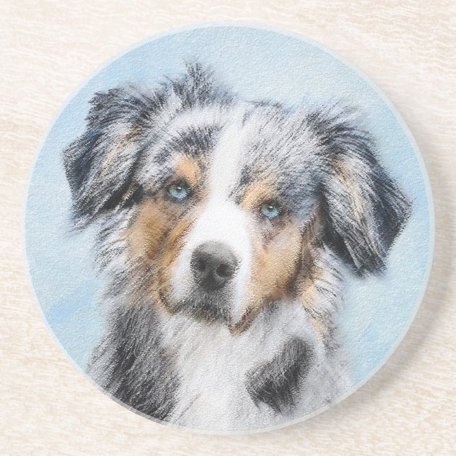 Miniature American Shepherd Painting - Dog Art Coaster (Front)