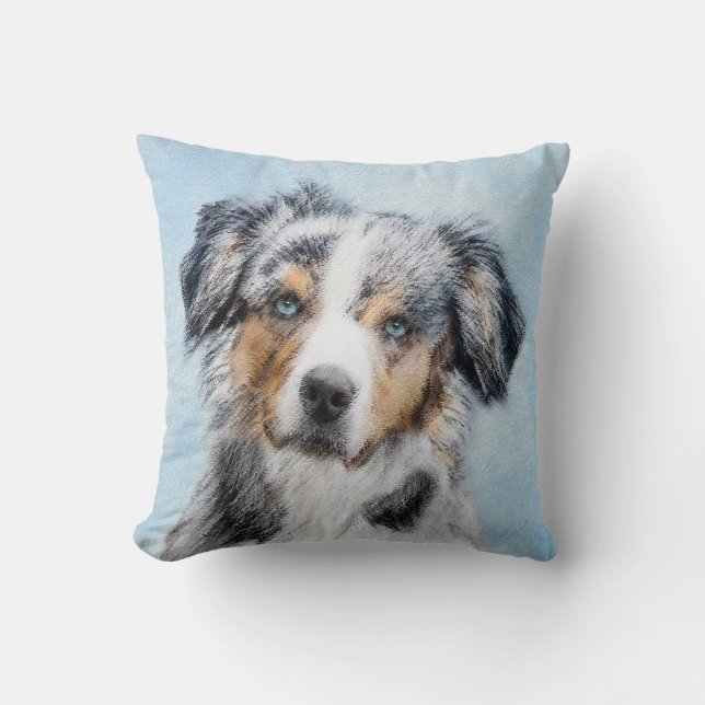 Miniature American Shepherd Painting - Dog Art Cushion (Front)