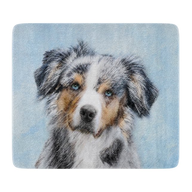 Miniature American Shepherd Painting - Dog Art Cutting Board (Front)