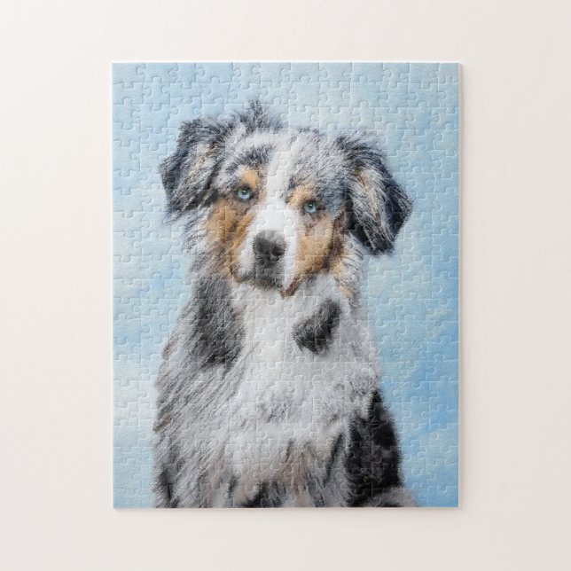 Miniature American Shepherd Painting - Dog Art Jigsaw Puzzle (Vertical)