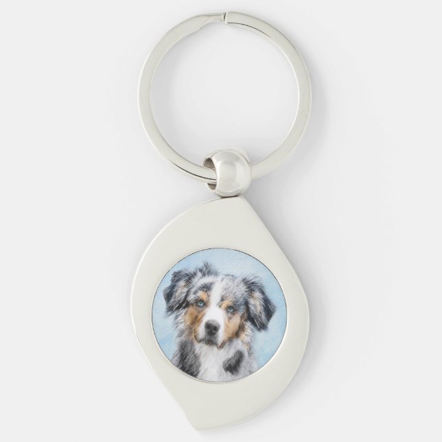 Miniature American Shepherd Painting - Dog Art Key Ring (Front)