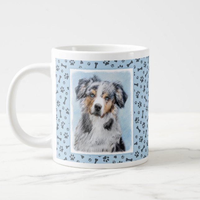Miniature American Shepherd Painting - Dog Art Large Coffee Mug (Left)
