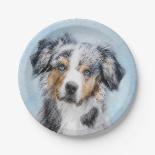 Miniature American Shepherd Painting - Dog Art Paper Plate
