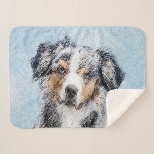 Miniature American Shepherd Painting - Dog Art Sherpa Blanket (Front (Horizontal))