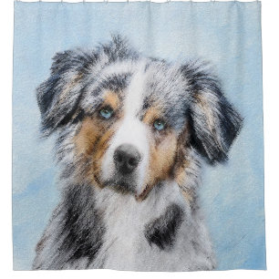 Miniature American Shepherd Painting - Dog Art Shower Curtain