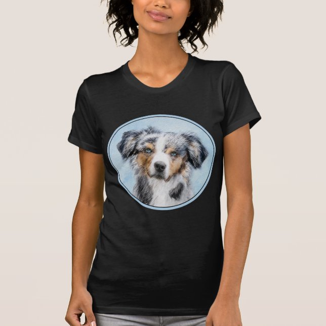 Miniature American Shepherd Painting - Dog Art T-Shirt (Front)