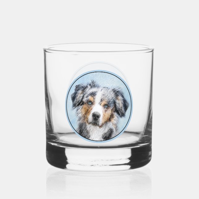 Miniature American Shepherd Painting - Dog Art Whiskey Glass (Front)