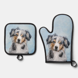 Miniature American Shepherd Painting MAS Dog Art Oven Mitt & Pot Holder Set