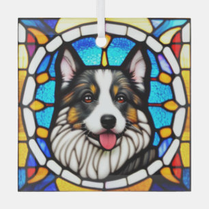 Miniature American Shepherd "Stained Glass"  Glass Tree Decoration