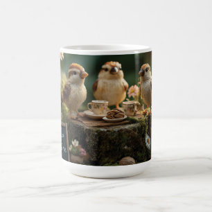 Miniature Bird Figurines Having a Forest Tea Party Coffee Mug