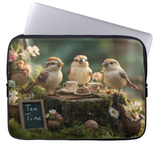 Miniature Bird Figurines Having a Forest Tea Party Laptop Sleeve