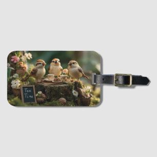 Miniature Bird Figurines Having a Forest Tea Party Luggage Tag
