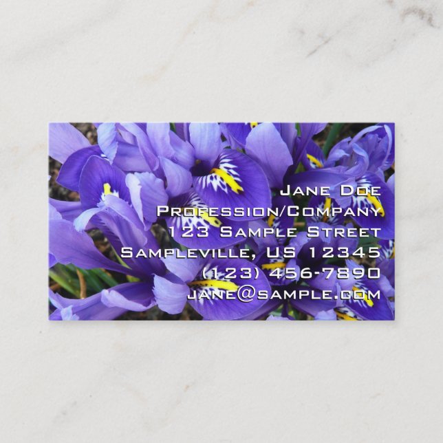 Miniature Blue Irises Spring Floral Business Card (Front)