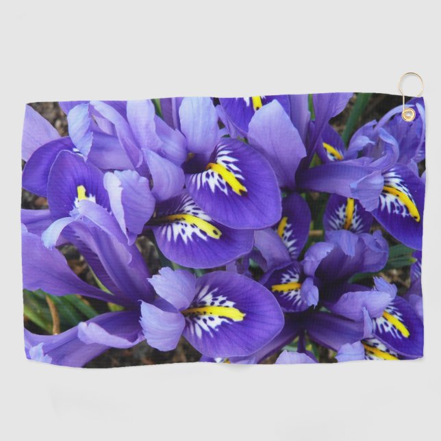 Miniature Blue Irises Spring Floral Golf Towel (Horizontal)