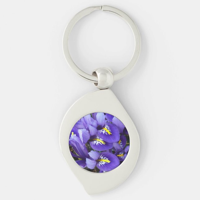 Miniature Blue Irises Spring Floral Key Ring (Front)
