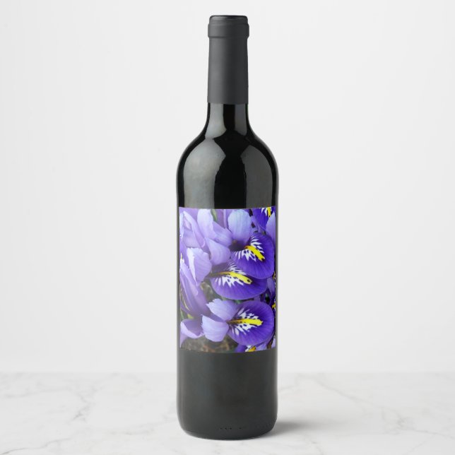 Miniature Blue Irises Spring Floral Wine Label (Front)
