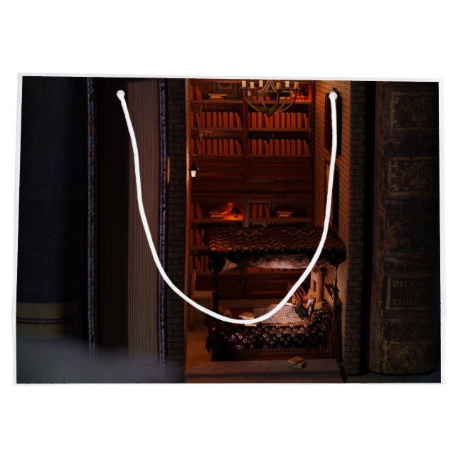 Miniature book nook diorama - reading in bed large gift bag (Back)