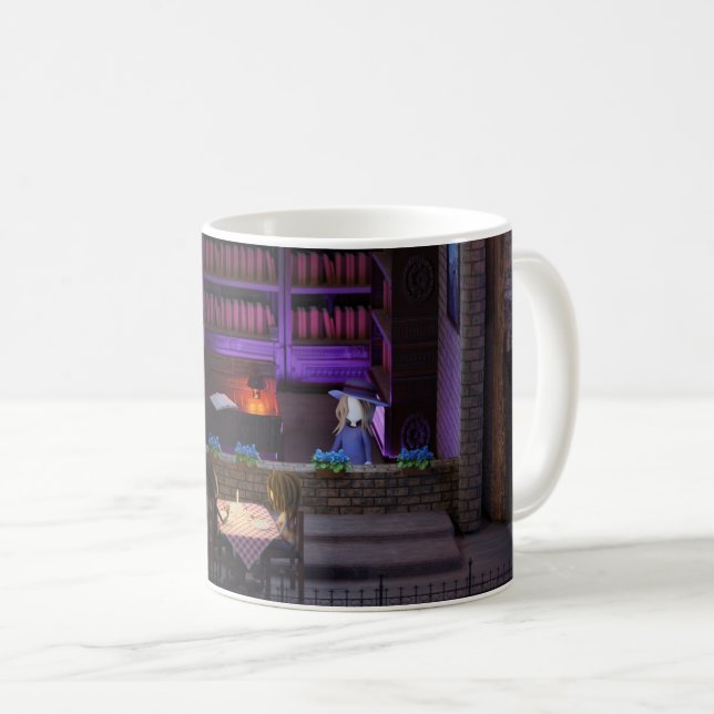 Miniature bookshelf insert diorama - library and c coffee mug (Front Right)