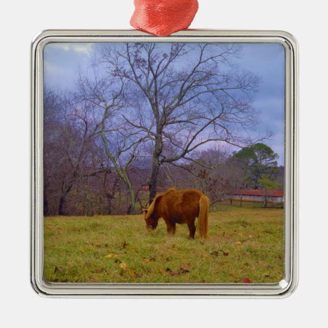 Miniature brown horse blustery sky metal tree decoration (Front)