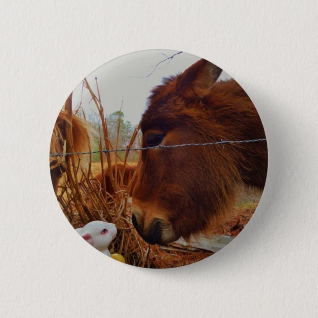 Miniature Brown horse & Easter Bunny 6 Cm Round Badge (Front)