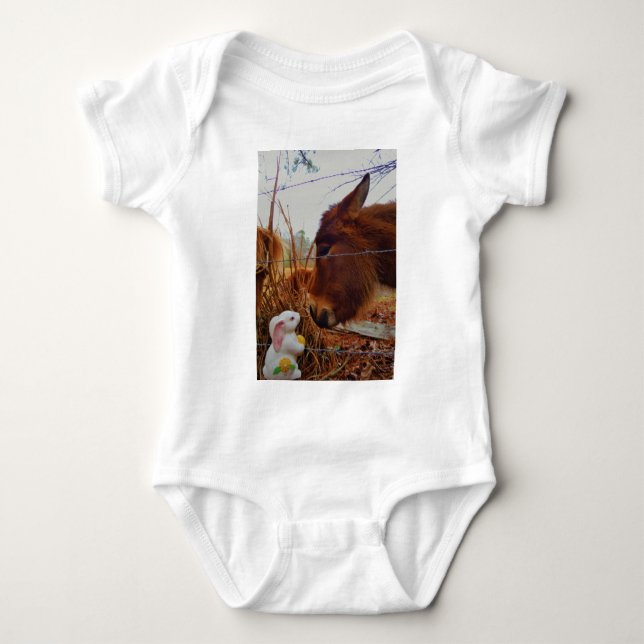 Miniature Brown horse & Easter Bunny Baby Bodysuit (Front)