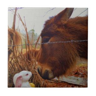 Miniature Brown horse & Easter Bunny Ceramic Tile