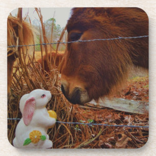 Miniature Brown horse & Easter Bunny Coaster