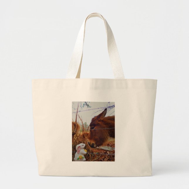Miniature Brown horse & Easter Bunny Large Tote Bag (Front)