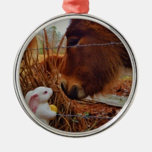Miniature Brown horse & Easter Bunny Metal Tree Decoration