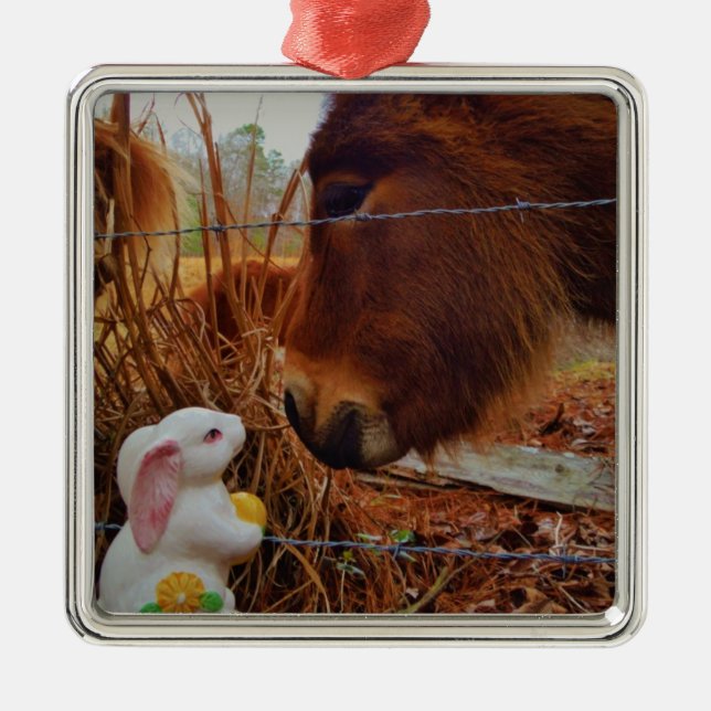 Miniature Brown horse & Easter Bunny Metal Tree Decoration (Front)