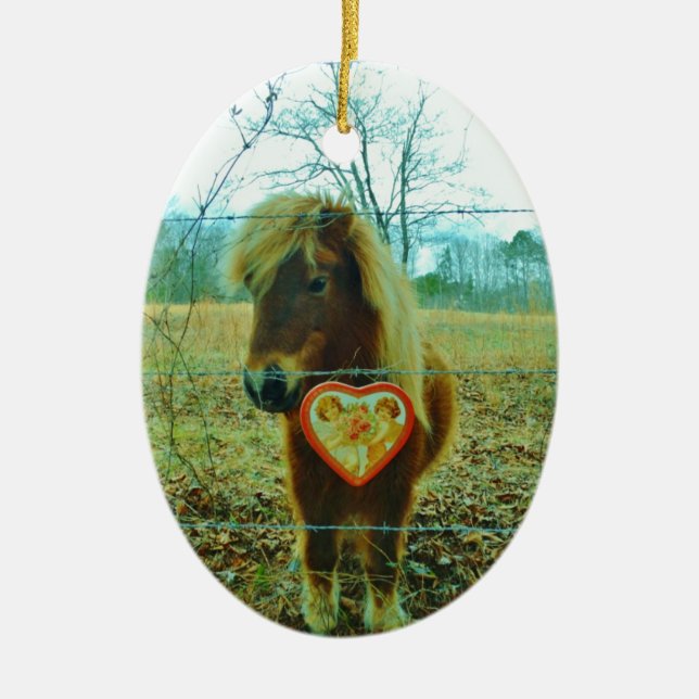 Miniature Brown horse Valentine Heart Ceramic Ornament (Front)