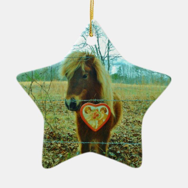Miniature Brown horse Valentine Heart Ceramic Tree Decoration (Front)