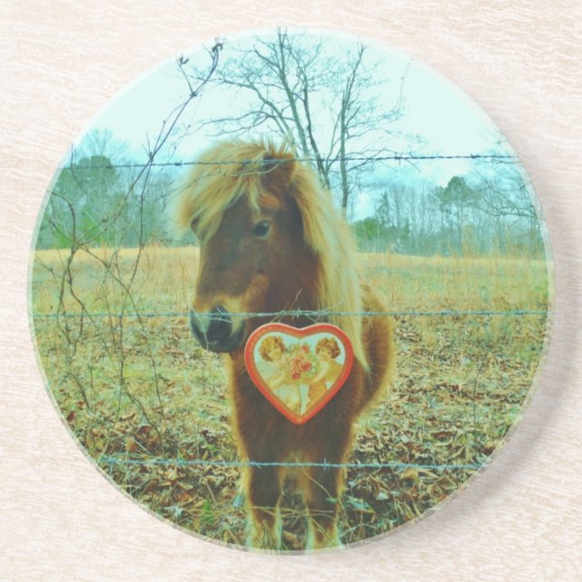 Miniature Brown horse Valentine Heart Coaster (Front)