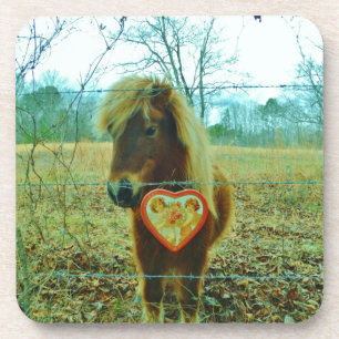 Miniature Brown horse Valentine Heart Coaster
