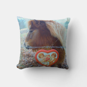 Miniature Brown horse Valentine Heart Cushion