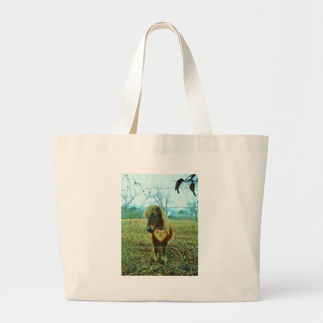 Miniature Brown horse Valentine Heart Large Tote Bag (Front)