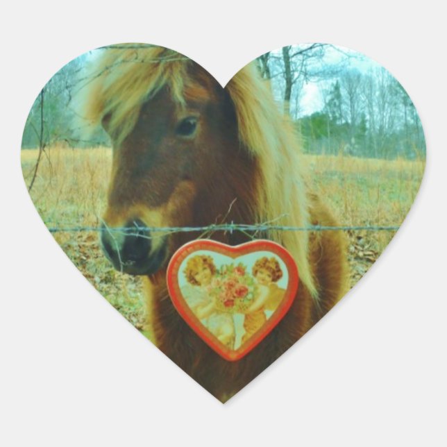 Miniature Brown horse Valentine Heart Sticker (Front)