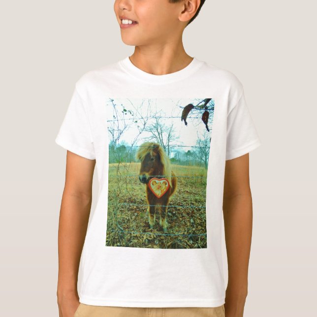 Miniature Brown horse Valentine Heart T-Shirt (Front)