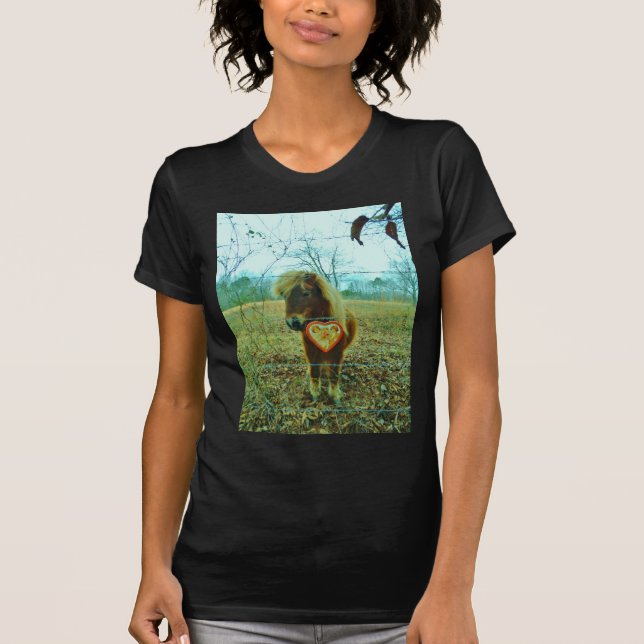 Miniature Brown horse Valentine Heart T-Shirt (Front)