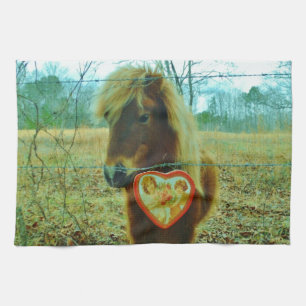 Miniature Brown horse Valentine Heart Tea Towel