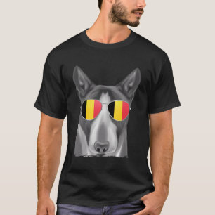 Miniature Bull Terrier Dog Belgium Flag Sunglasses T-Shirt