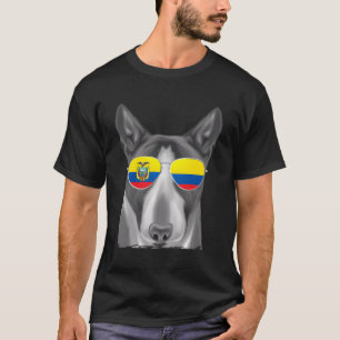Miniature Bull Terrier Dog Ecuador Flag Sunglasses T-Shirt