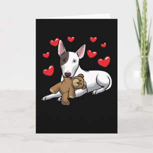 Miniature Bull Terrier Dog With Stuffed Animal Card