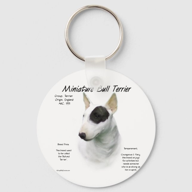 Miniature Bull Terrier History Design Key Ring (Front)
