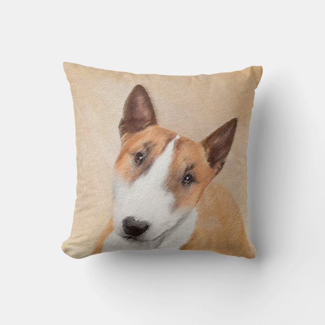 Miniature Bull Terrier Painting - Cute Original Do Cushion (Front)