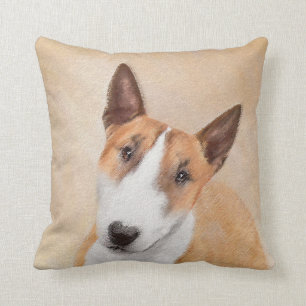 Miniature Bull Terrier Painting - Cute Original Do Cushion