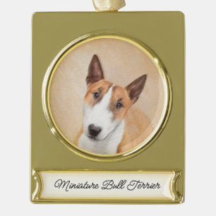Miniature Bull Terrier Painting - Cute Original Do Gold Plated Banner Ornament